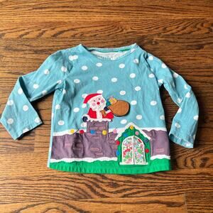 Mini Boden Santa Applique Christmas Lift the Flap Long Sleeve Shirt - 3-4 years